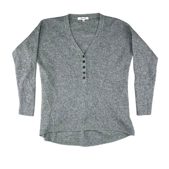 Madewell Sweater Womens Grey Asherton Waffle Henley Sweater Button-Front XXS - Picture 10 of 13